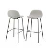 Set of 2 - Modern Low Back Barstool with Black Metal Frame and Beige Linen Seat