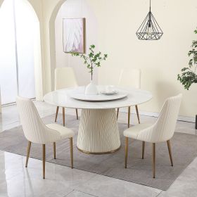 59"Modern Sintered stone dining table with 31.5" round turntable with wood and metal exquisite pedestal with 4pcs Chairs .