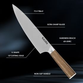 Chef Knife - 8-Inch Professional Japanese Kitchen Knife, Ultra Sharp Gyuto Knife Full Tang Ergonomic Natural Wood Handle, Cooking Knife With Gift Box