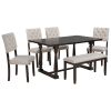 TREXM 6-Piece Dining Table and Chair Set with Special-shaped Legs and Foam-covered Seat Backs&Cushions for Dining Room (Espresso)