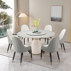 59.05"Modern Sintered stone dining table with 31.5" round turntable with 6 pcs Chairs .