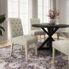 Banff 5-piece Dining Set, Cross-Buck Round Table with 4 Tufted Chairs, TAN