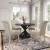 Banff 5-piece Dining Set, Cross-Buck Round Table with 4 Tufted Chairs, TAN