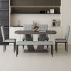 63" Modern Style 6-piece Dining Table with 4 Chairs & 1 Bench, Table with Wood Veneers Tabletop and V-shaped Table Legs