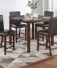 Classic Stylish Espresso Finish 5pc Counter Height Dining Set Kitchen Dinette Faux Marble Top Table and 4x High Chairs Faux Leather Cushions Seats Din