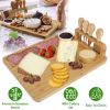 Bamboo Cheese Board Charcuterie Cheese Platter Board Serving Tray with Cutlery Set for Wedding Birthdays Christmas