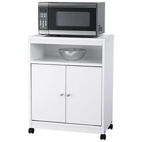 White Utility Cart / Kitchen Microwave Cart with Casters