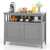 Grey Wood 2-Door Dining Buffet Sideboard Cabinet with Open Storage Shelf