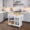 White Kitchen Island Cart with Wood Top Storage Cabinet and Locking Casters