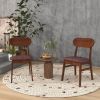 Set of 2 Modern Mid-Century Brown Wood Dining Chair with Padded Linen Seat