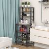 Modern Gray Metal Wood Kitchen Baker's Rack Shelf Microwave Stand