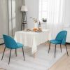 Set of 2 Modern Teal Blue Green Velvet Upholstered Dining Chair with Metal Legs