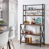 Modern Industrial Metal Wood Bakers Rack Kitchen Storage Shelf