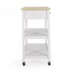 Modern White Kitchen Island Cart with Wood Top 2 Drawers and 2 Bottom Shelves