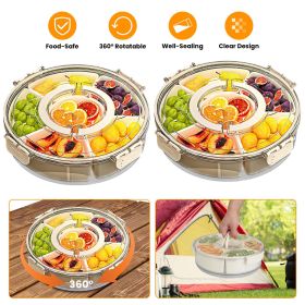 2Pcs Size Options Divided Serving Tray with Lid and Handle 360° Rotatable Snack Box Container with 6 Dividers Clear Portable Snack Platters for Fruit (size: 2Pcs L Size)